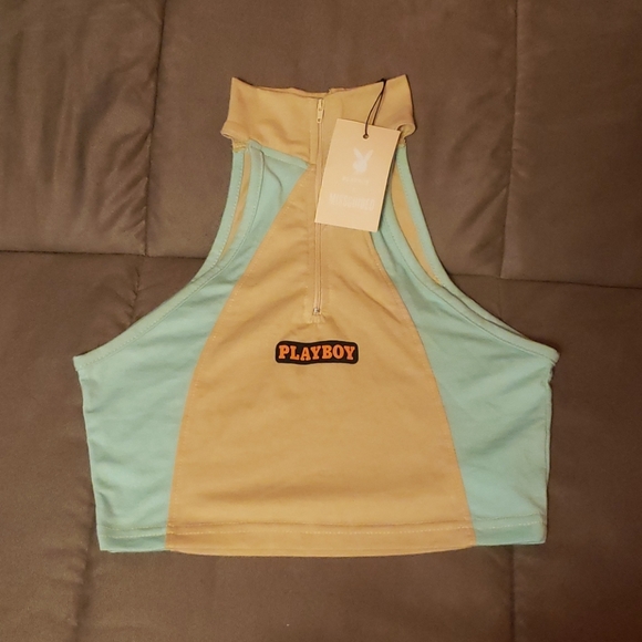PLAYBOY Tops - Playboy X Missguided Color Block Zip Crop Top